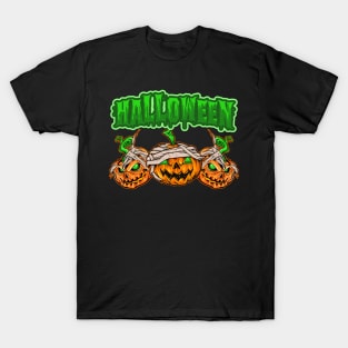 Halloween Zombie Pumpkins Scary Green-Eyed T-Shirt
